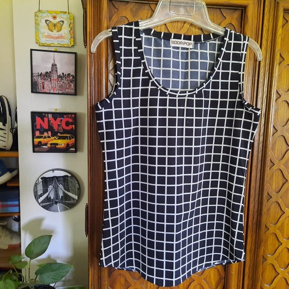 3/$15 Soda Pop Checkered Printed Tank Blouse - White/Black Size XS - Picture 2 of 16